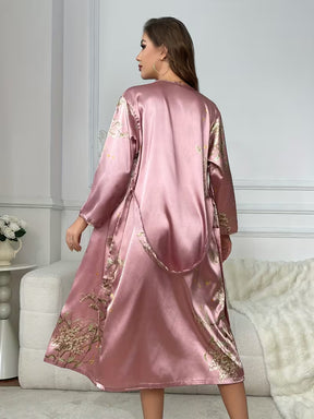 Women'S Small Cherry Print Fashion Sexy Robe And Nightgown 2pcs Set