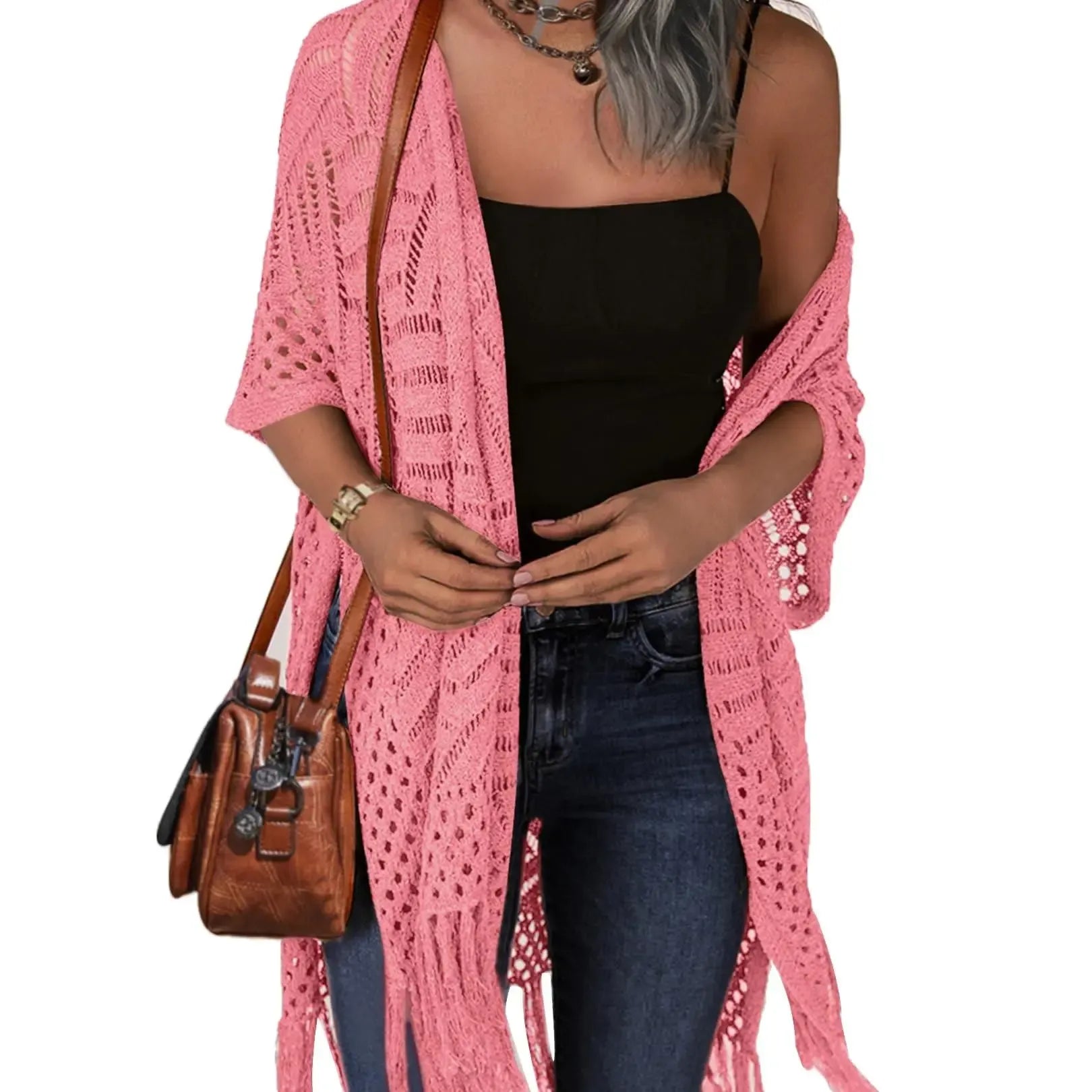 Womens Knit Cardigan Oversized Open Front Outwear New Spring & Summer Hollow Out Crochet Tassel Lightweight Kimonos Sweater Outdoorfun 2026 Womenswear Overall Style Knitwear Piece Tops thin