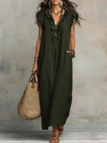 Elegant flowing sleeve floor-length dress