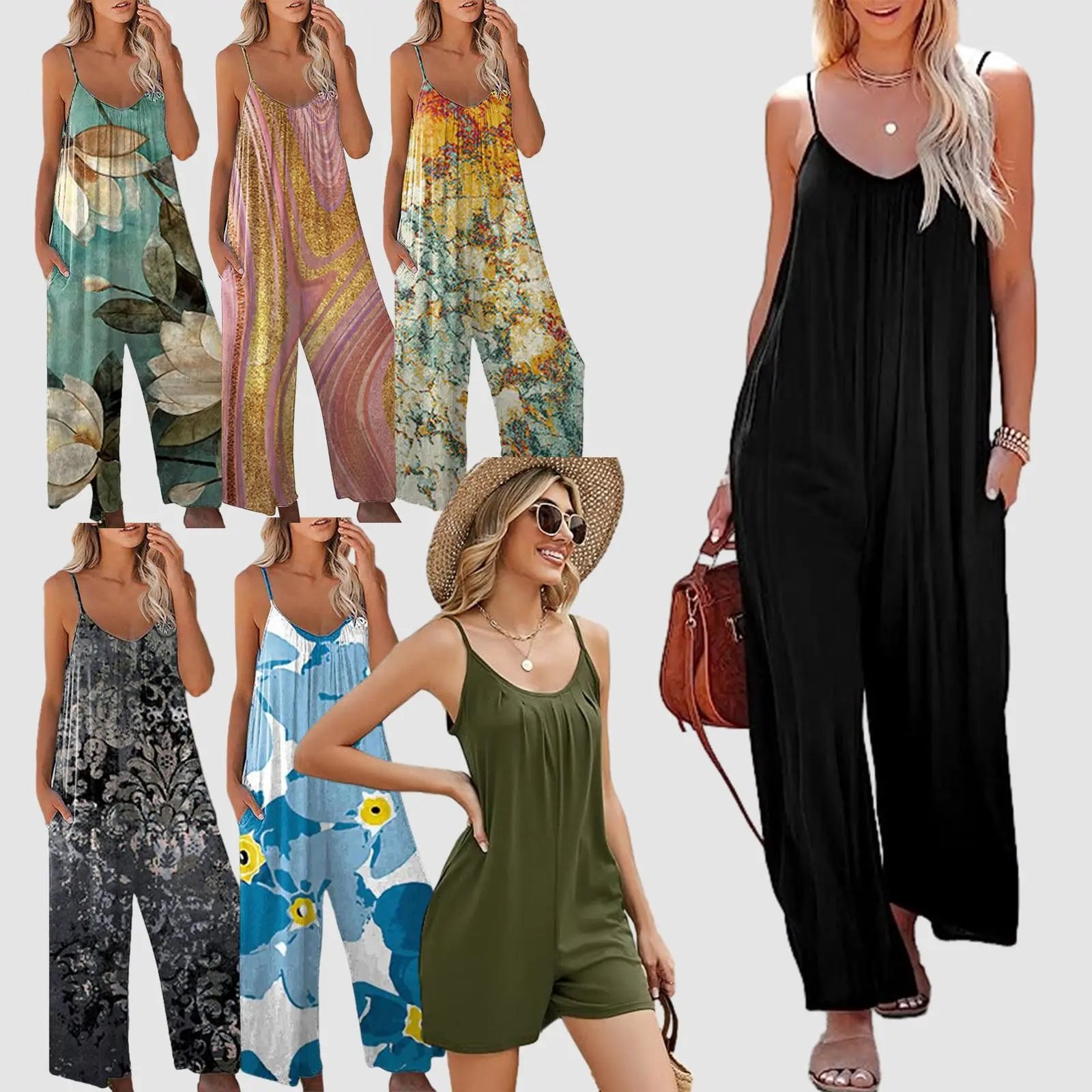 ✨✨Plus Size Women Fashion Wide Leg Suspender Jumpsuit with Pockets Curvy Overalls 【Super Stretchy】【Plus Size M-3XL】