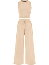 🔥Women Sleeveless Cropped Top Elastic Waist Wide Leg Pants 2 Piece Set