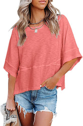 Panel Solid Color Flared Sleeve T-Shirt