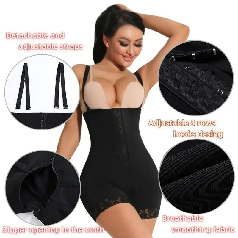(Closeout sale) Shapewear Womens Butt Lifter Bodysuit Tummy Control Spaghetti Strap Hip Compression Black Minimalist Nylon Underwear with Buttons Fit Womenswear