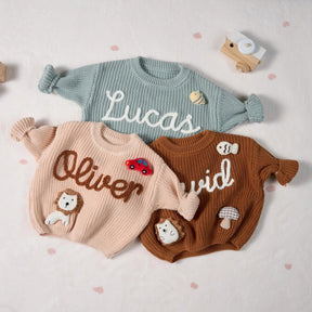 Custom Embroidered Baby Sweater - Toddler Knit Sweatshirt - Baby Name Jumper