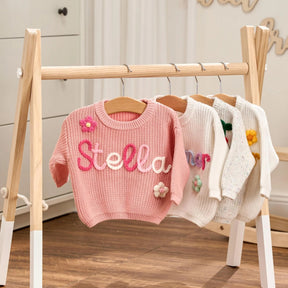 Custom Embroidered Baby Sweater - Toddler Knit Sweatshirt - Baby Name Jumper