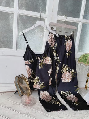 Middle Eastern Style Printed Elegant Camisole Long Pajama Set, 2pcs
