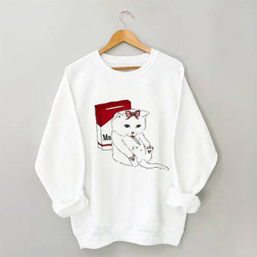 Smoking Cute Cat Print Sweatshirt