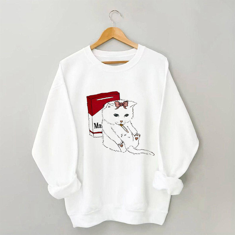 Sweat-shirt imprimé chat mignon qui fume