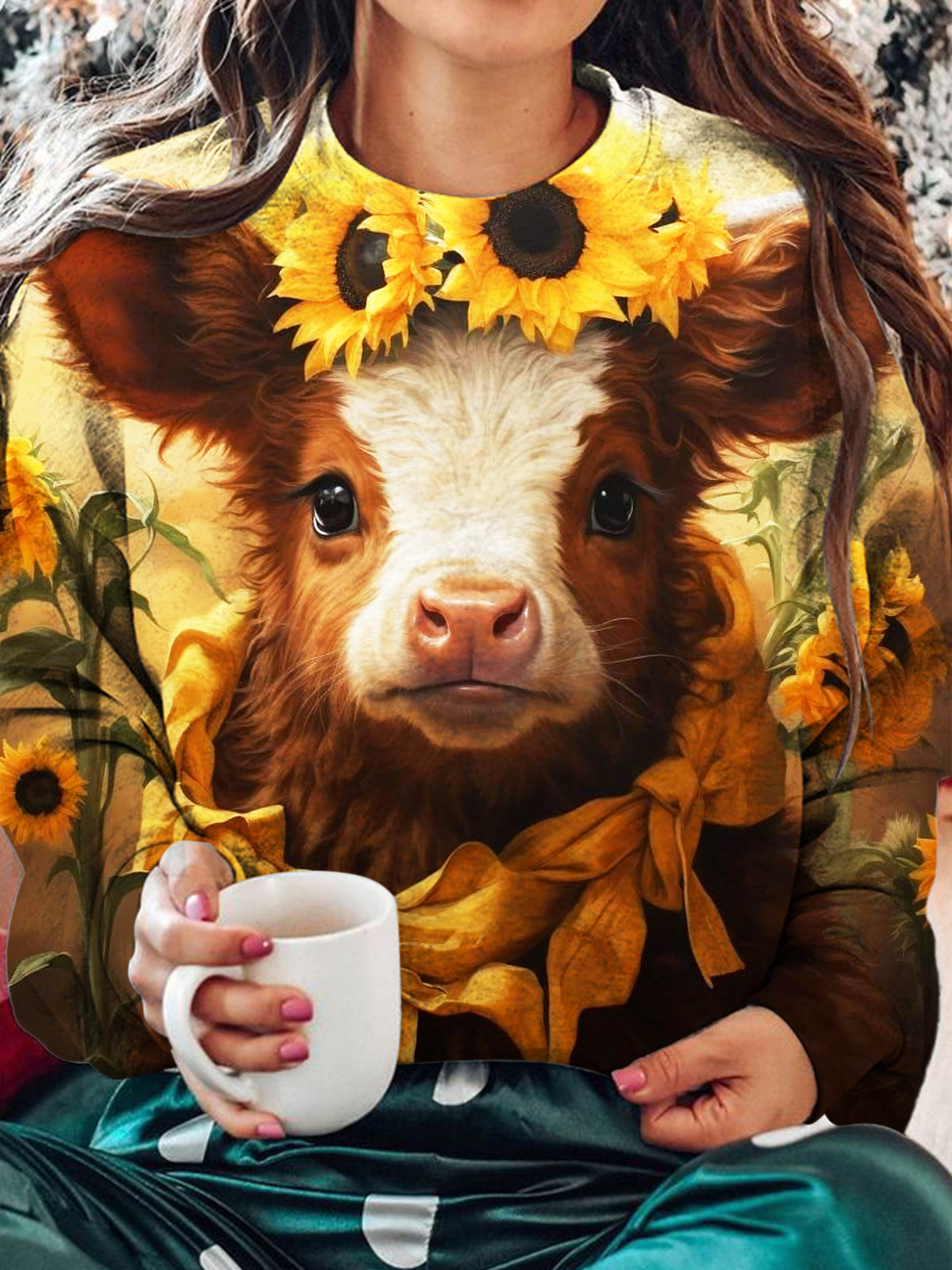 Women's Cute Baby Highland Cow Print Sweatshirt