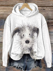Hand-Painted Funny Dog Print Casual Cozy Hoodie