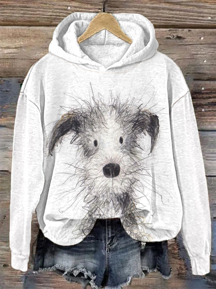 Hand-Painted Funny Dog Print Casual Cozy Hoodie