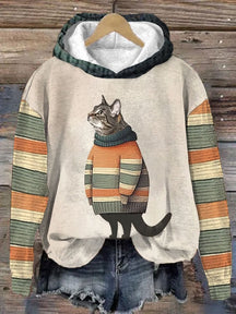 Women's  Winter Cat Printed Hoodie