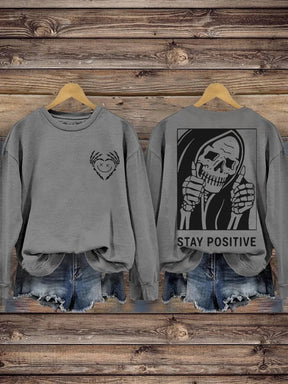 Stay Positive with Skeleton Mental Health Casual Print Hoodie