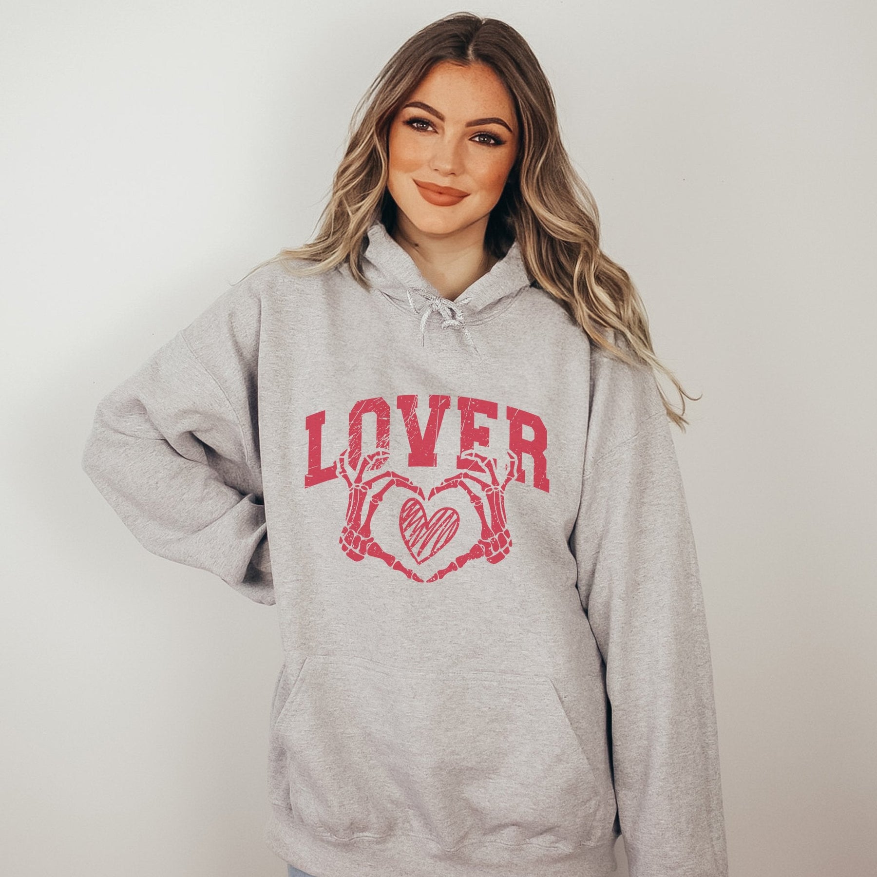 LOVER Skeleton Heart Valentines Graphic Hoodie