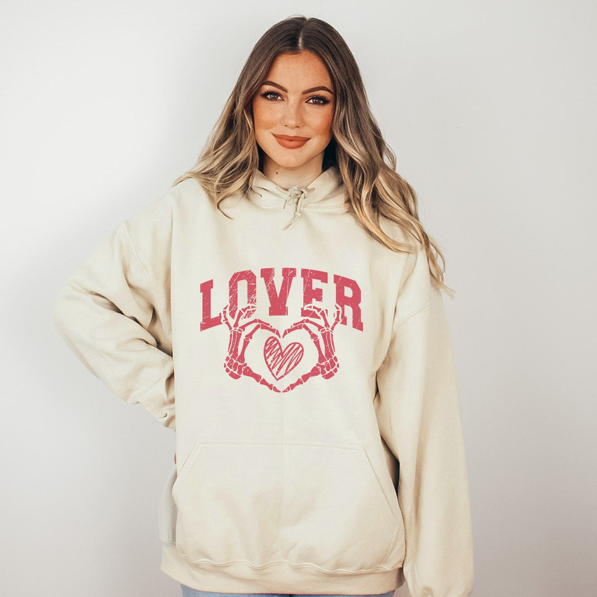 LOVER Skeleton Heart Valentines Graphic Hoodie