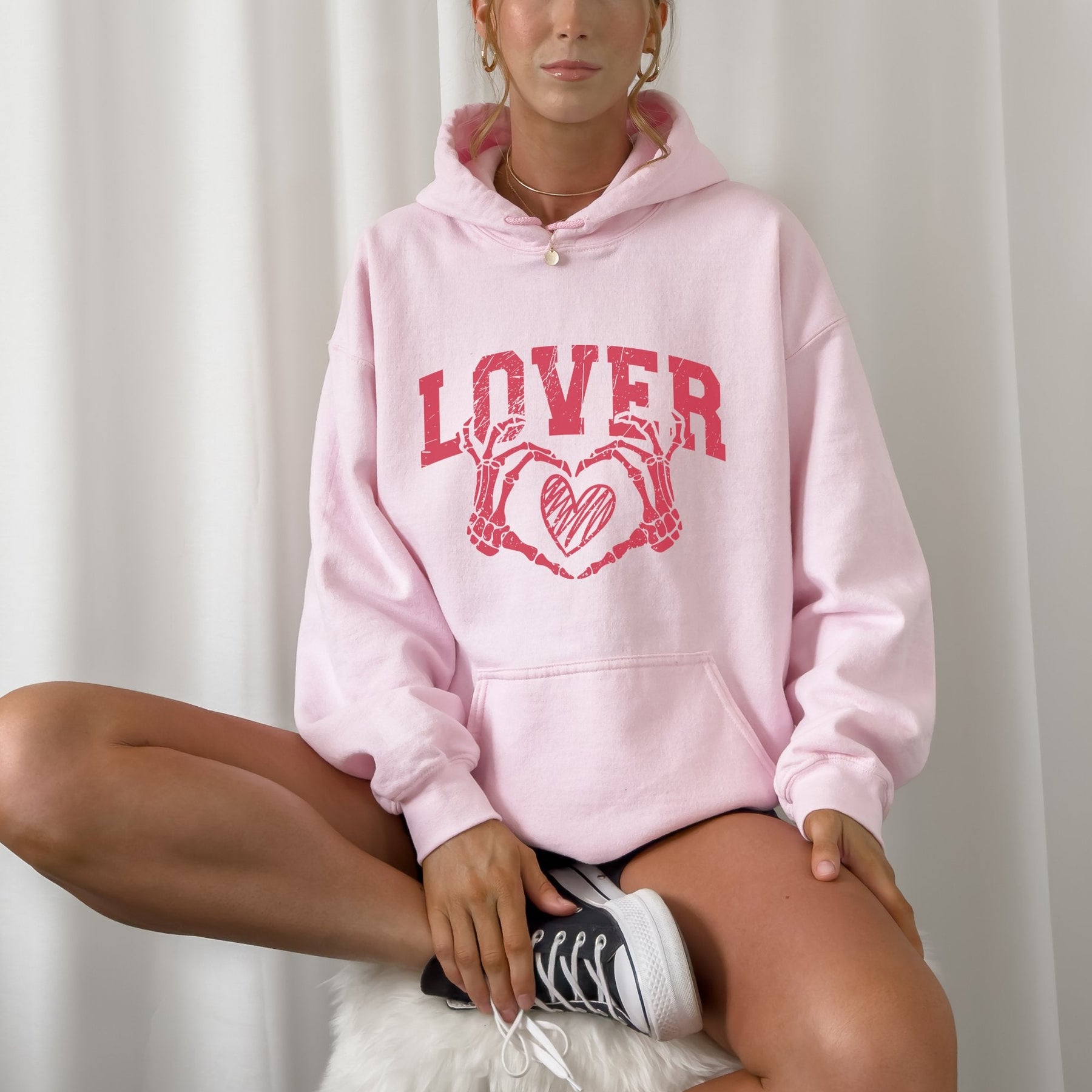 LOVER Skeleton Heart Valentines Graphic Hoodie