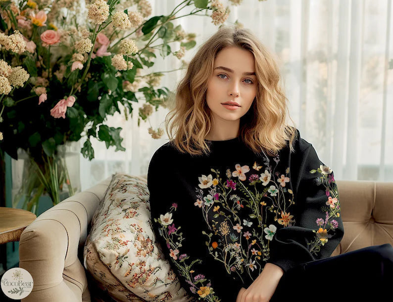 Vintage Pressed Flowers Boho Cottagecore Crewneck Sweatshirt